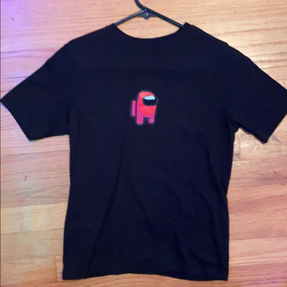 Among Us red character balck T-shirt